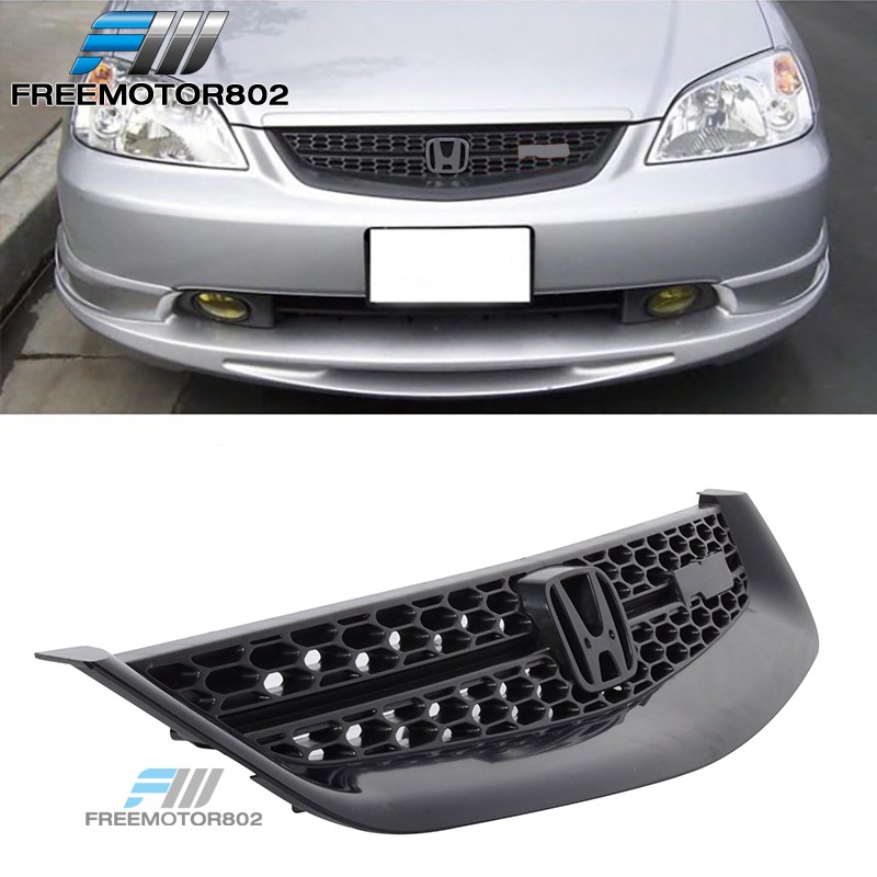 Fit 2001-2003 Honda Civic RS Front Hood Bumper Mesh Grille Grill Black JDM Style