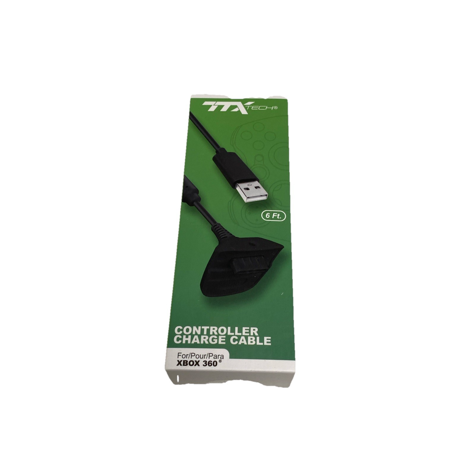 TTX Tech Xbox 360 Controller Black Charge Cable 6ft