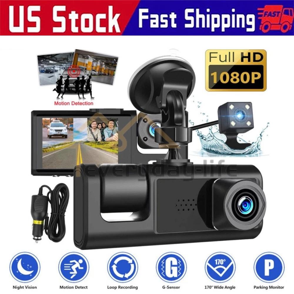 Dash Cam Front Rear Inside 1080P Night Vision G-Sensor Parking Monitor