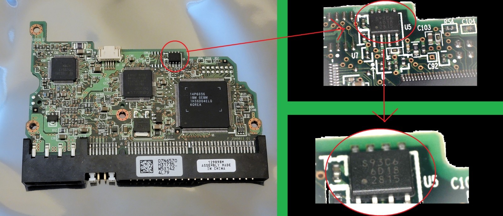 IBM Deskstar Hitachi HGST 3.5” IDE Hard Drive PCB 07N6570 H31735 07N6654 Ⴗ
