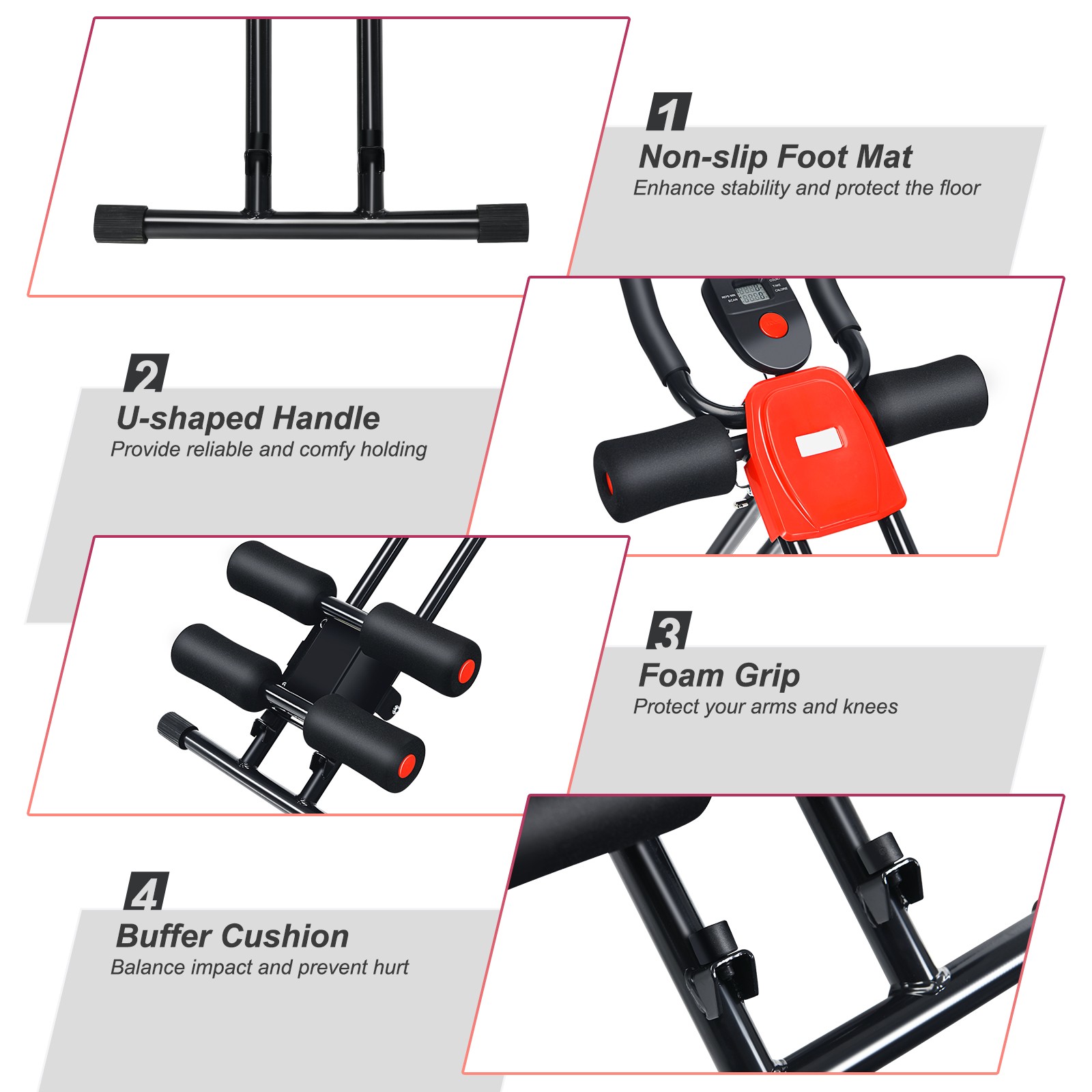 Foldable Adjustable Core Abdominal Trainer AB Crunch Workout Machine W/Display