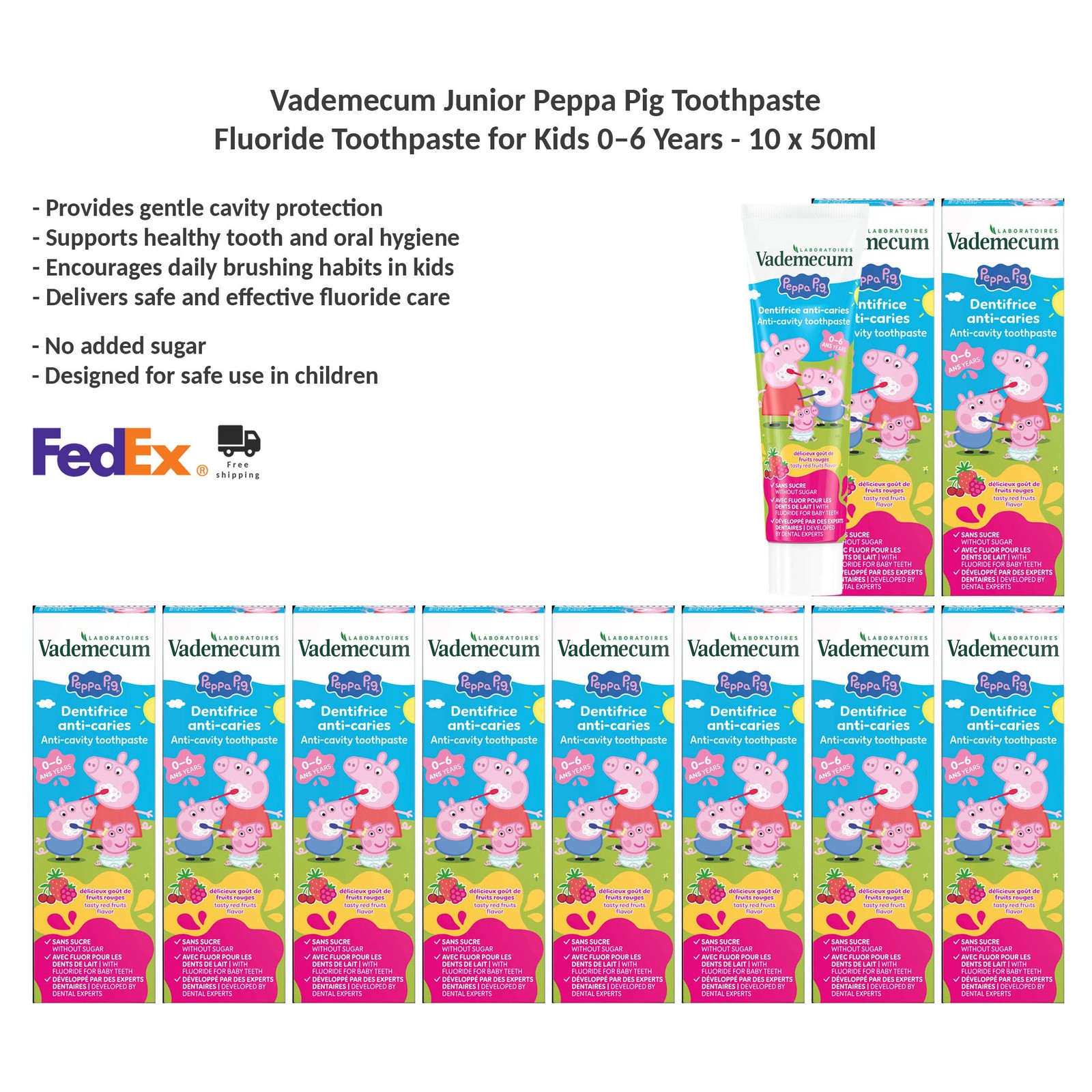 Vademecum Junior Peppa Pig Toothpaste Fluoride Toothpaste for Kids 0–6 Years x10