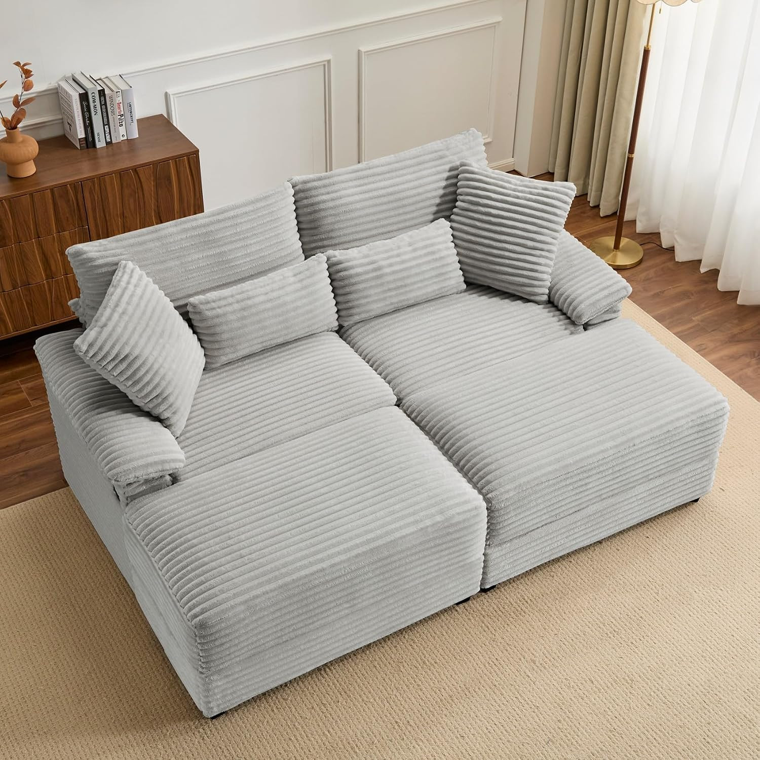 Double Lounge Chaise Indoor with Reversible Storage Ottoman/Table, USB Port & Pi