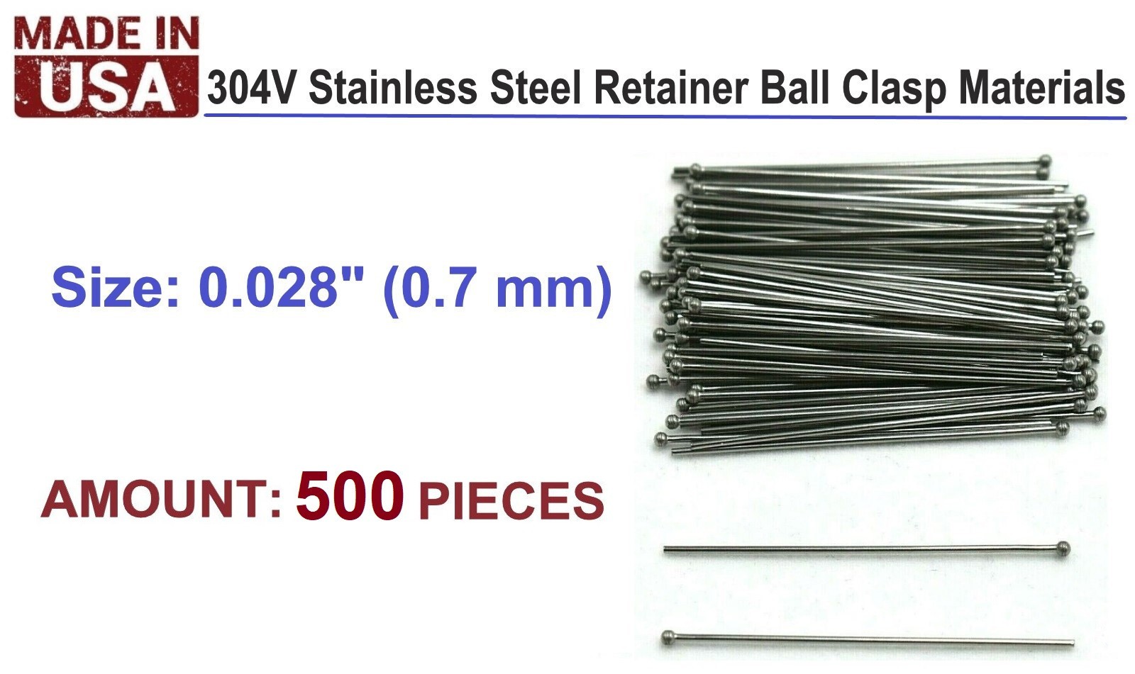 500 pieces  Ball Clasps Retainer .028 Pack x 500 / 0.7 mm / Orthodontic Supplies