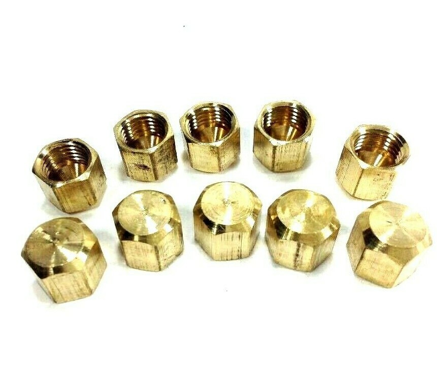10 Pack Brass Hex Caps for Freon Refrigerant Access Port Cover 1/4 flare