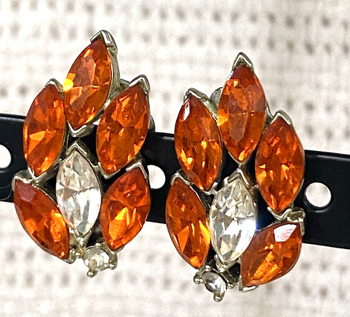 Sparkling Orange And Clear Stones Vintage Earrings