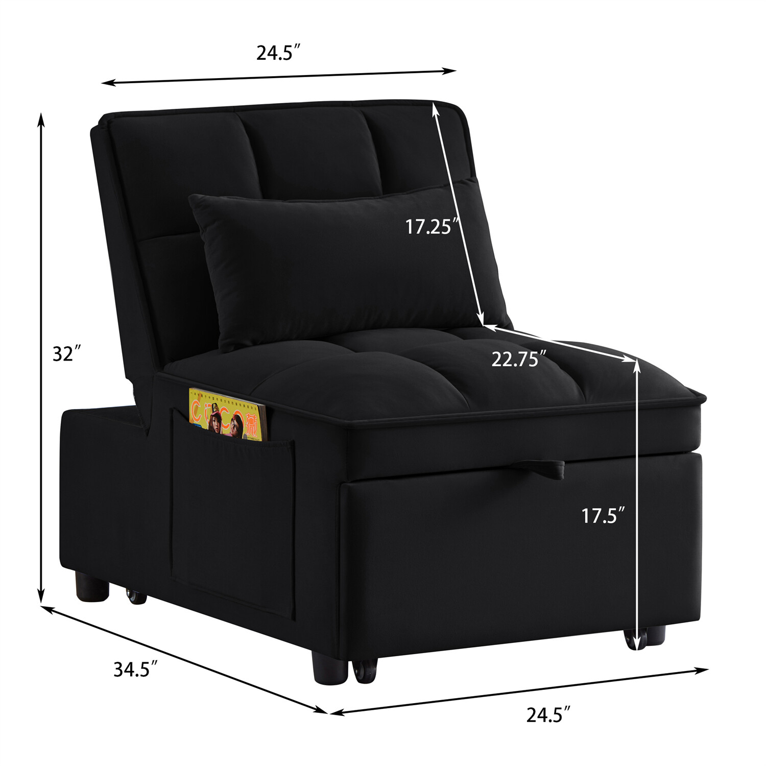 Convertible Sofa Bed 4 in 1 Multi-Functional Folding Recliner Sleeper Sofa Chair