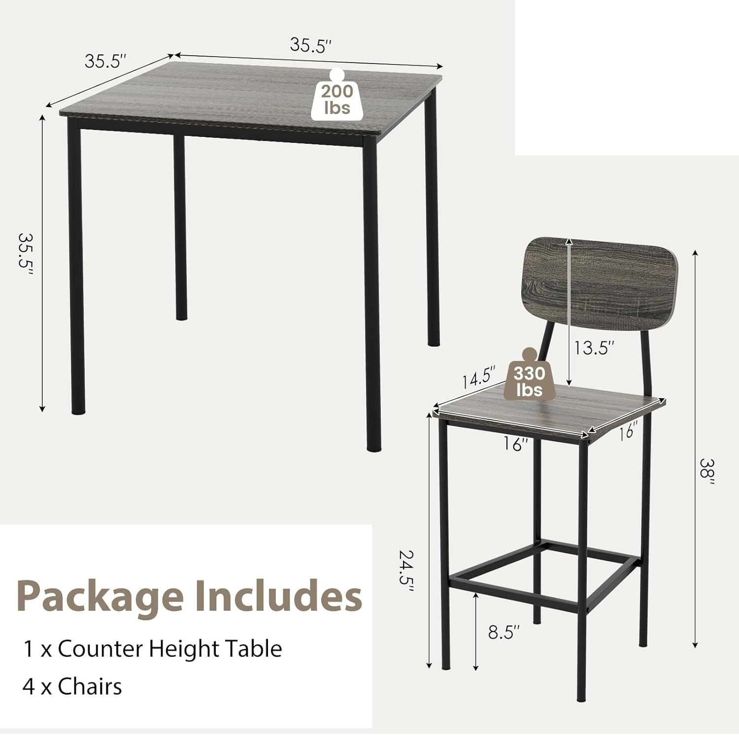 Stylish Counter Height Dining Table Set with 4 Chairs - Space-Saving Design