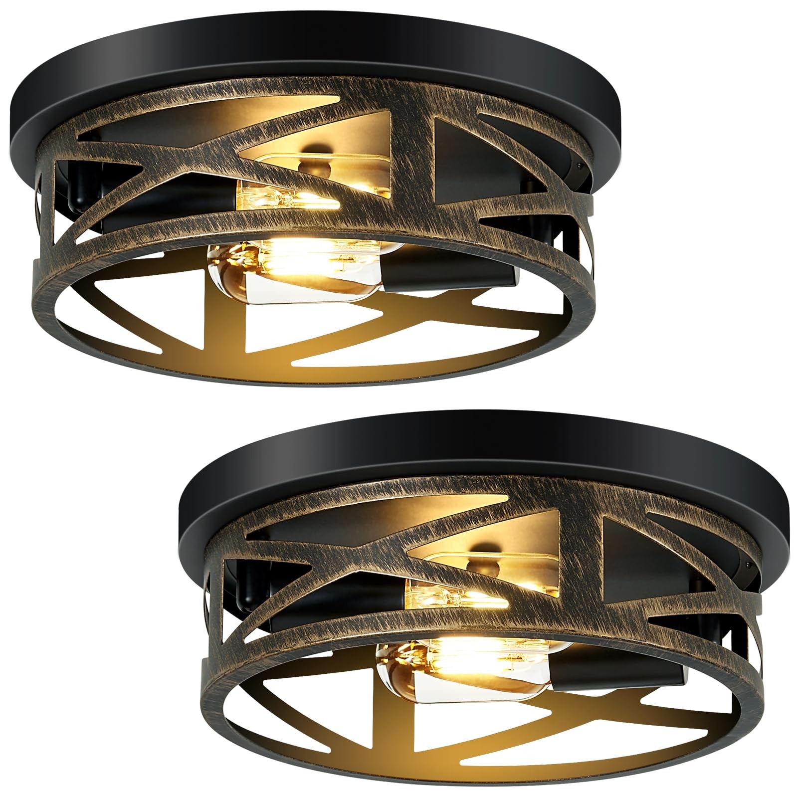 SKEJAO Flush Mount Ceiling Light Fixture,Rustic 10.7 inch, Rustic Metal Black