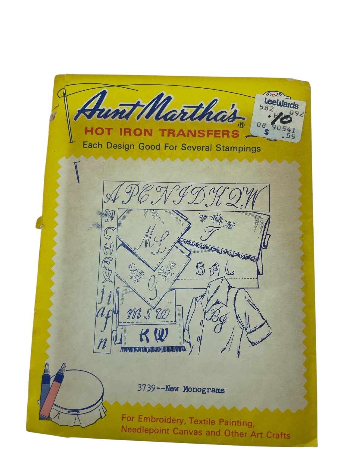 Aunt Martha's 3739 New Monograms Hot Iron Transfers Craft Pattern