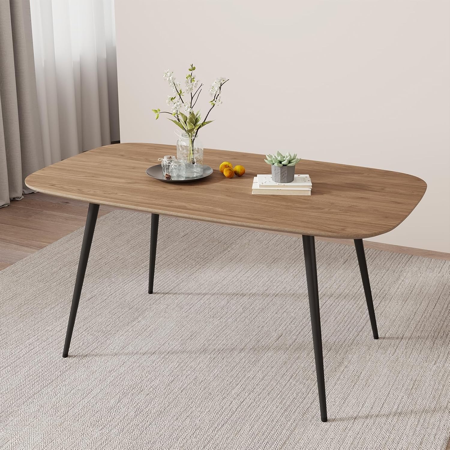 47.2" Modern Farmhouse Dining Table Wooden Rectangular Dining Table with Metal