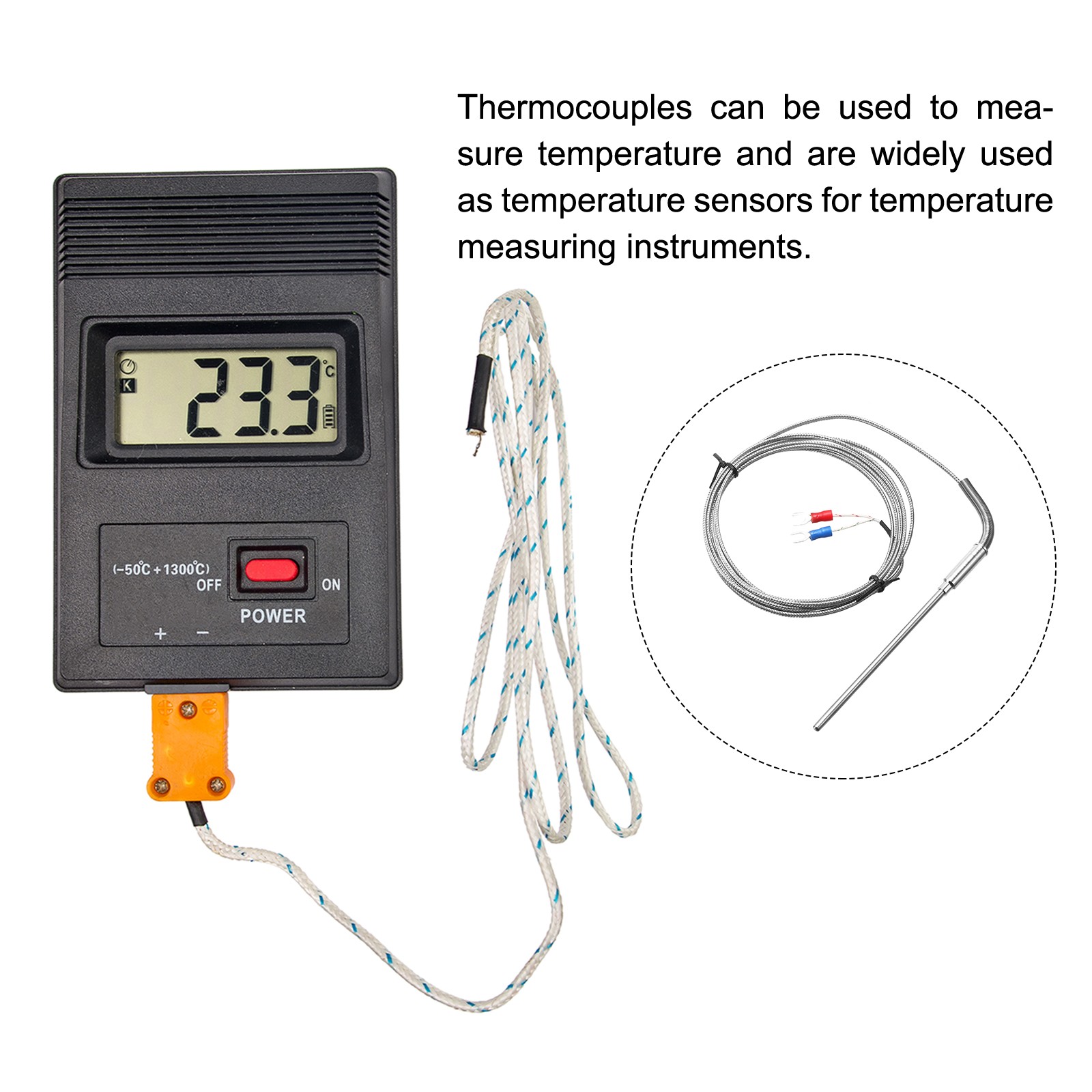K Type Thermocouple Temperature Sensor Probe 4x100mm 6.6ft Wire
