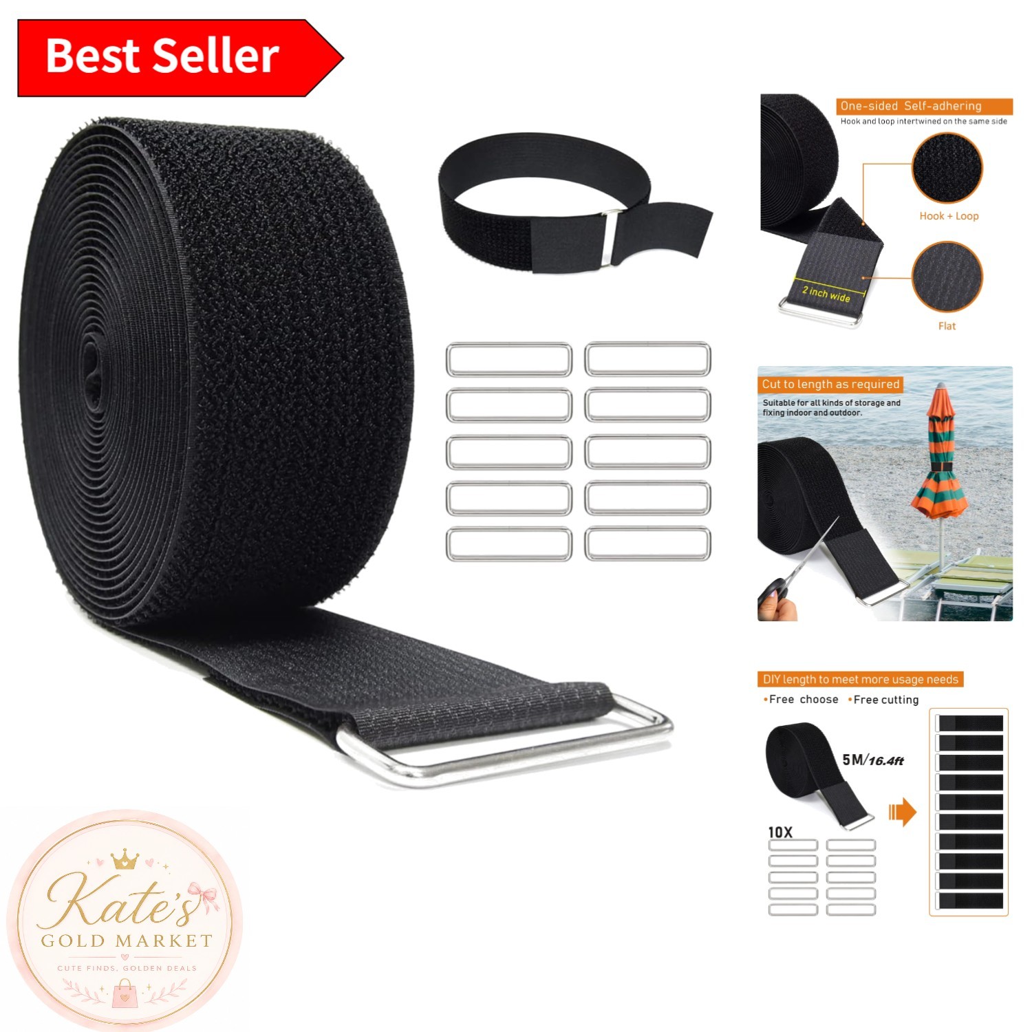 2x16ft Multi-Purpose Reusable Cinch Strap with 10 Buckles for Home and Outdoor
