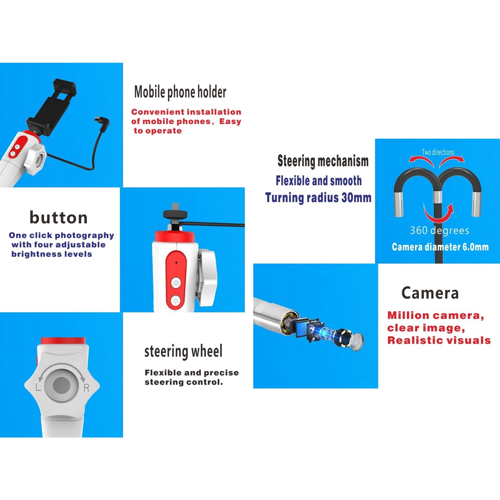 Portable Two Way Articulating Borescope HD Endoscope for Industrial Inspection