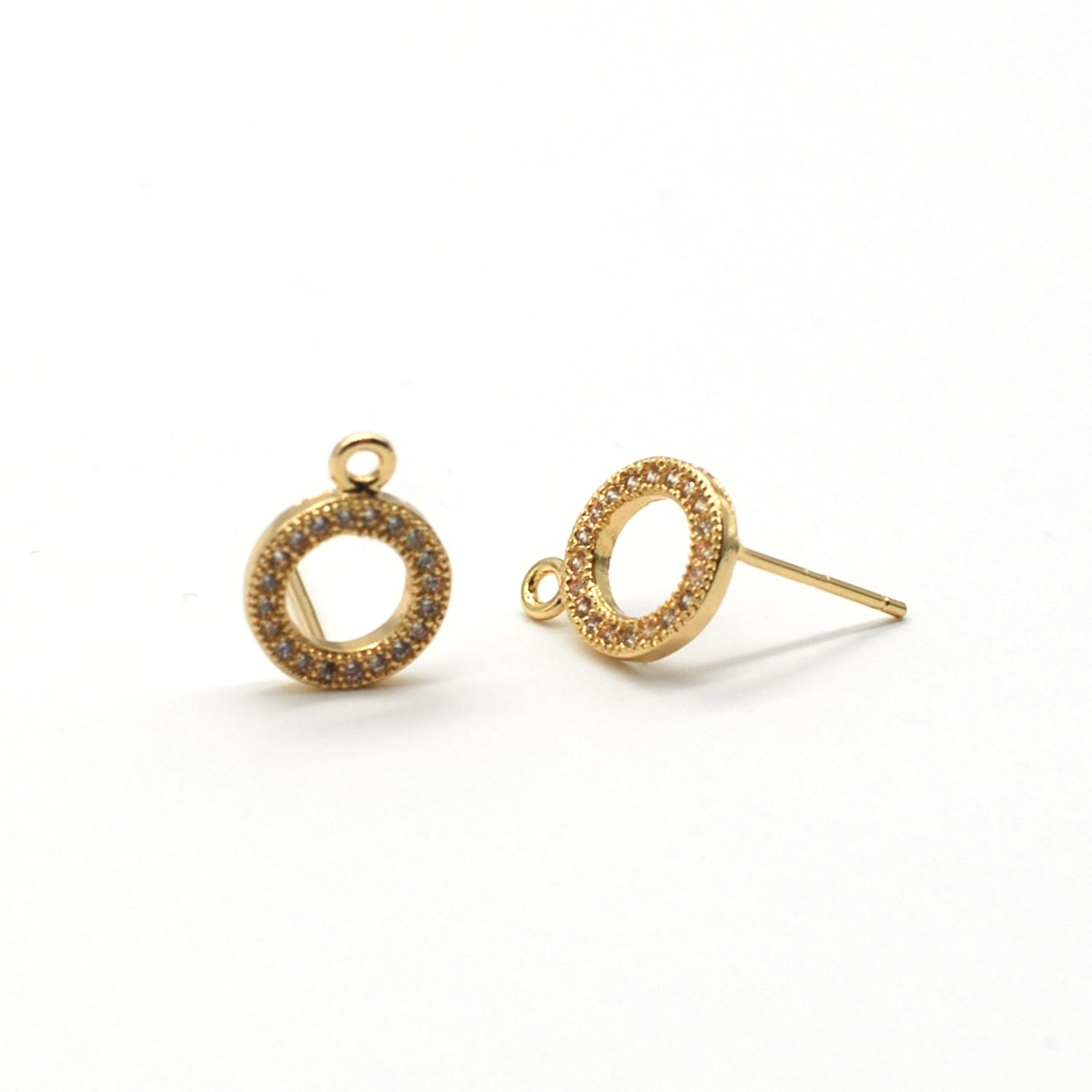 One Pair 18K Gold Plated Brass Stud Earrings Component Connector GZR530