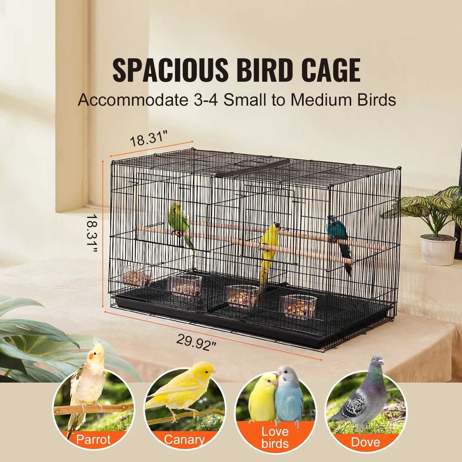 30-inch Flight Bird Cage, Stackable Divided Small Parakeet Cage for Parrots