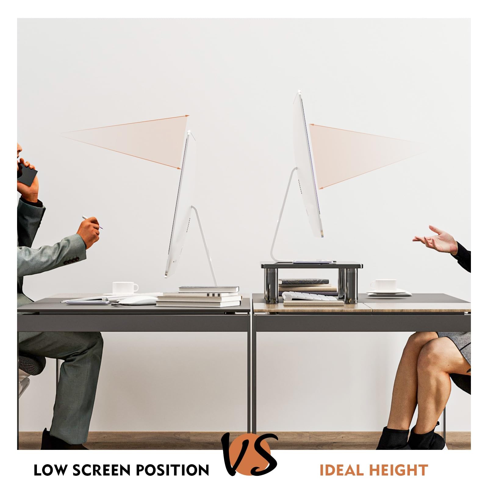 Glass Computer Monitor Stand Riser with Height Adjustable Multi Media Desktop...