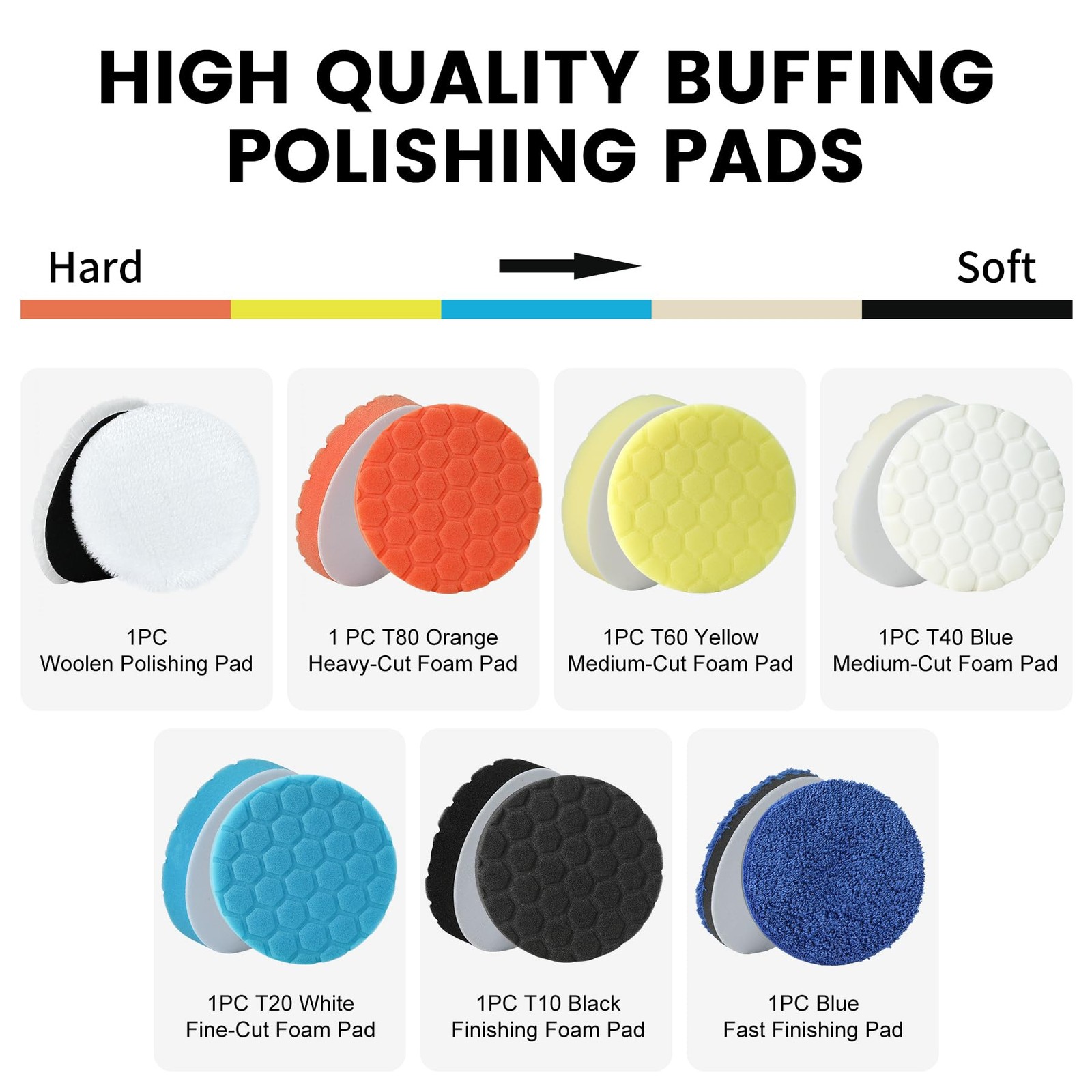 Bufing Polishing Pads - 7Pcs Face for Backing Plate, Car Compound Buffing Spo