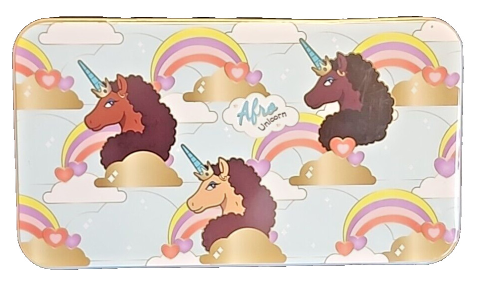 Afro Unicorn Pencil Box Trinket Container Unique Devine Magical Tin (SMBN)