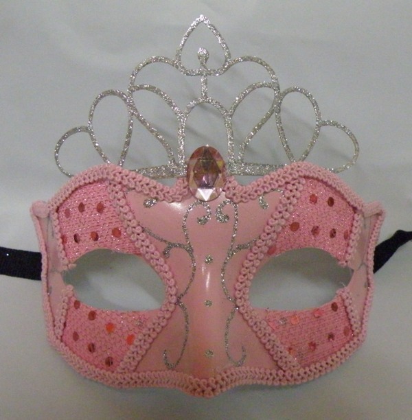 enetian Face Masquerade Mask - Pink with Silver Crown - Express Post Option