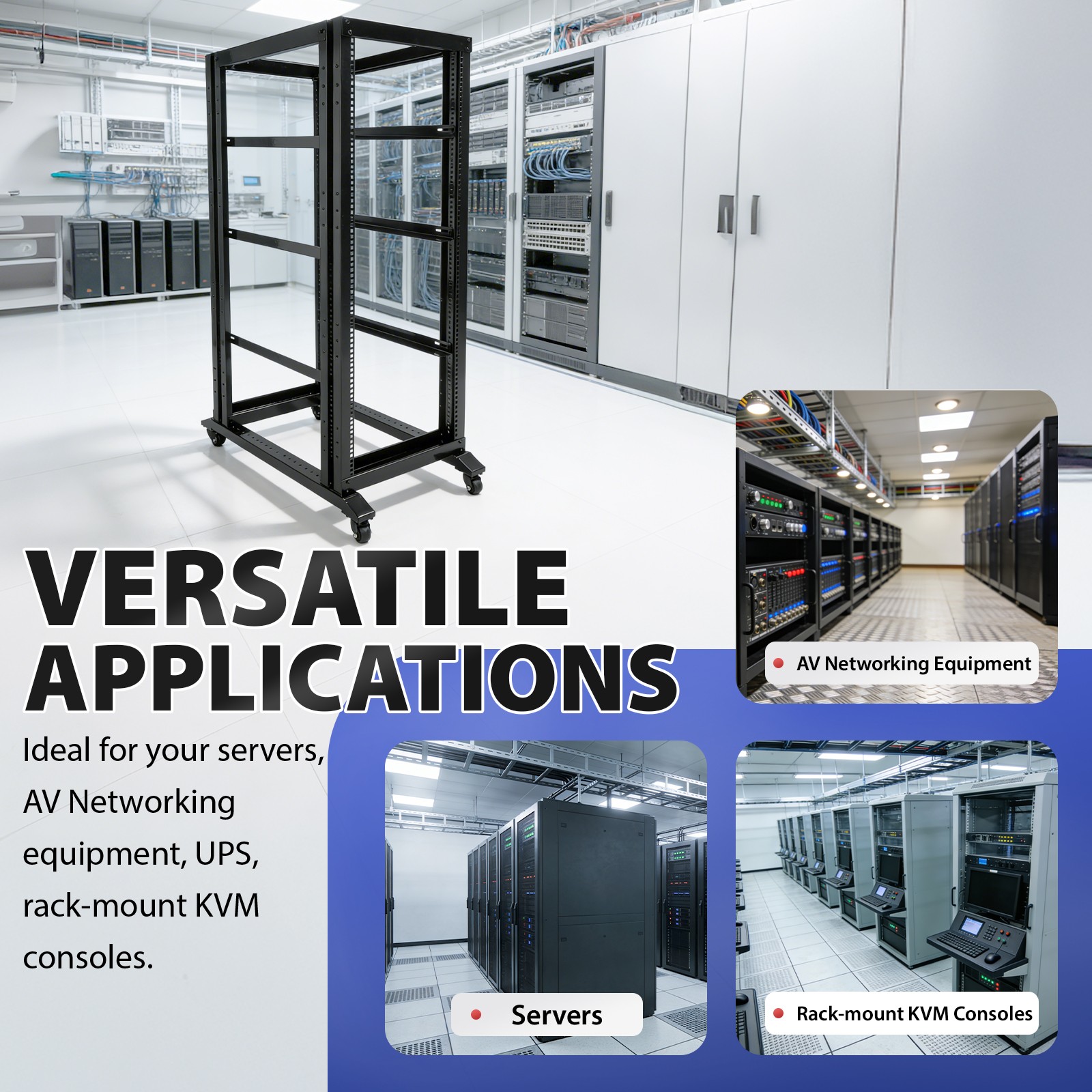 27U 4 Post Open Frame Network Data Server Rack W/ L Rails 22" Adjustable Depth