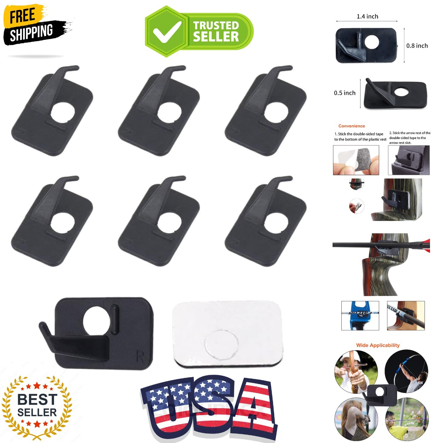6pcs Plastic Arrow Rest Black Adhesive Back Hunting Shooting Targeting Access...