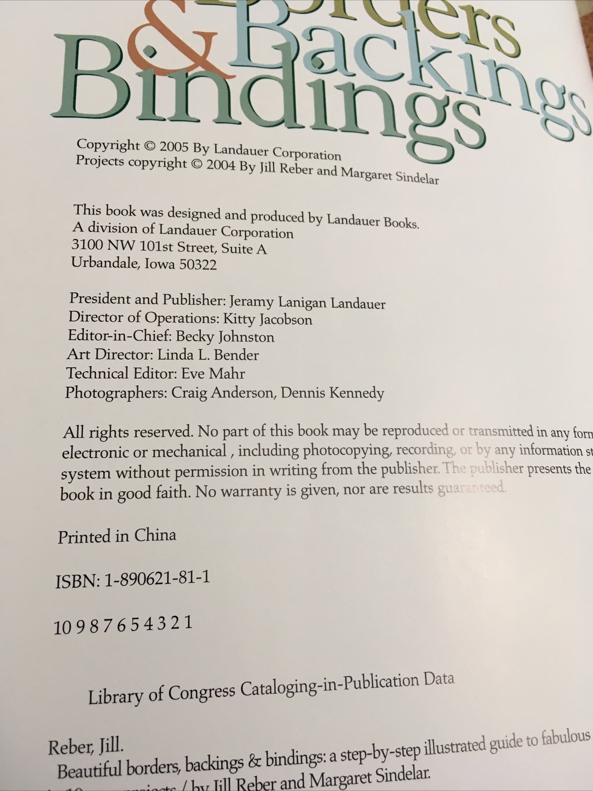 Beautiful Borders, Backings and Bindings (Trade Papeback 2005)