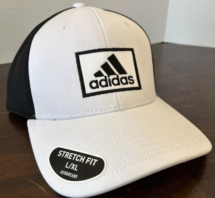 Adidas Aeroready Men’s Golf 2 Stretch Fit White Black L/XL Hat.  Fairway Collect