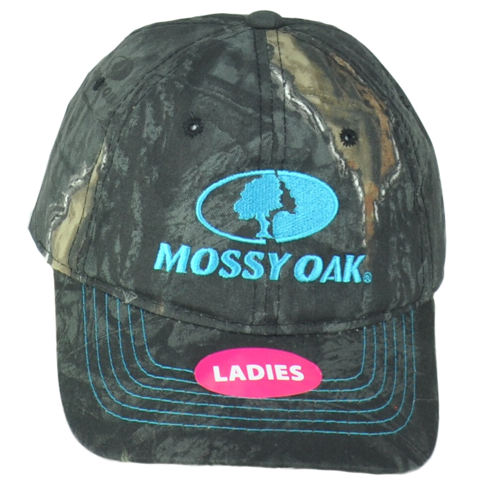 Mossy Oak Ladies Women Black Camouflage Outdoor Teal Logo Adjustable Hat Cap