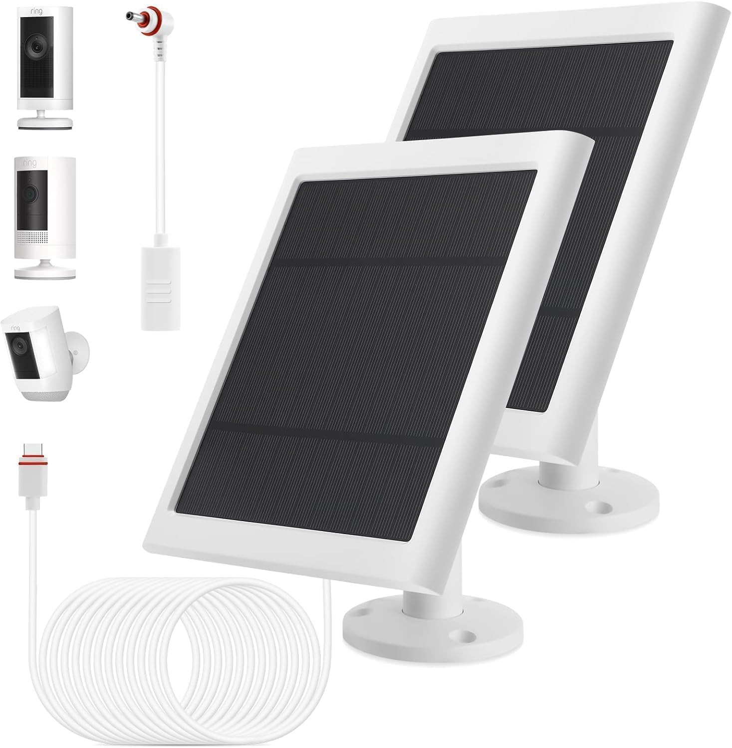 IP65 Solar Panel Outdoor for Ring Cameras (White 2P) Spotlight Cam Plus/Pro Stic