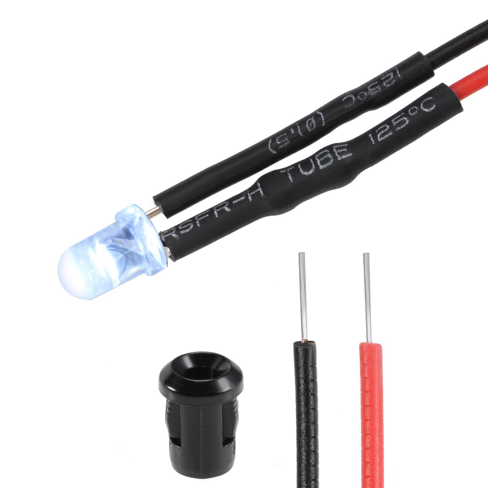 20Set DC12V 3mm Pre Wired LED w Holder White Light Clear Lens 6mm Panel Mount