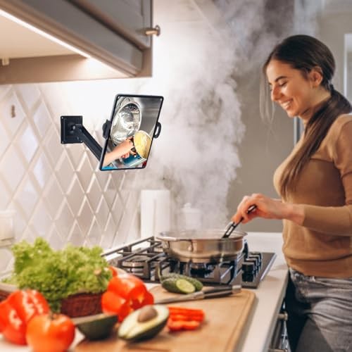 Adjustable Wall Mount Tablet & Phone Holder, 360° Rotating, 4-12.9 inch
