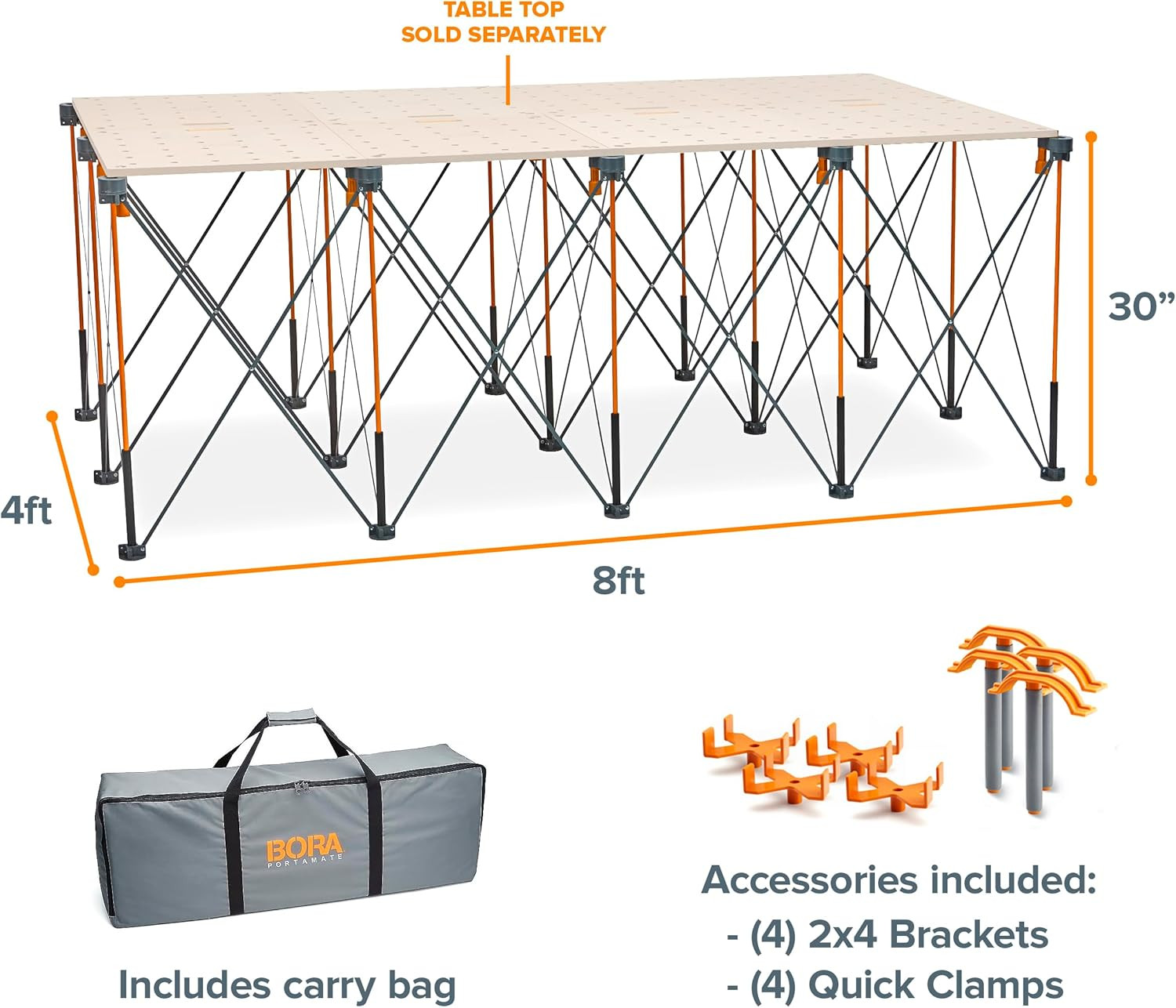 BORA Centipede 30In Folding Work Table - 48 X 96 Portable Workbench with 6000Lb