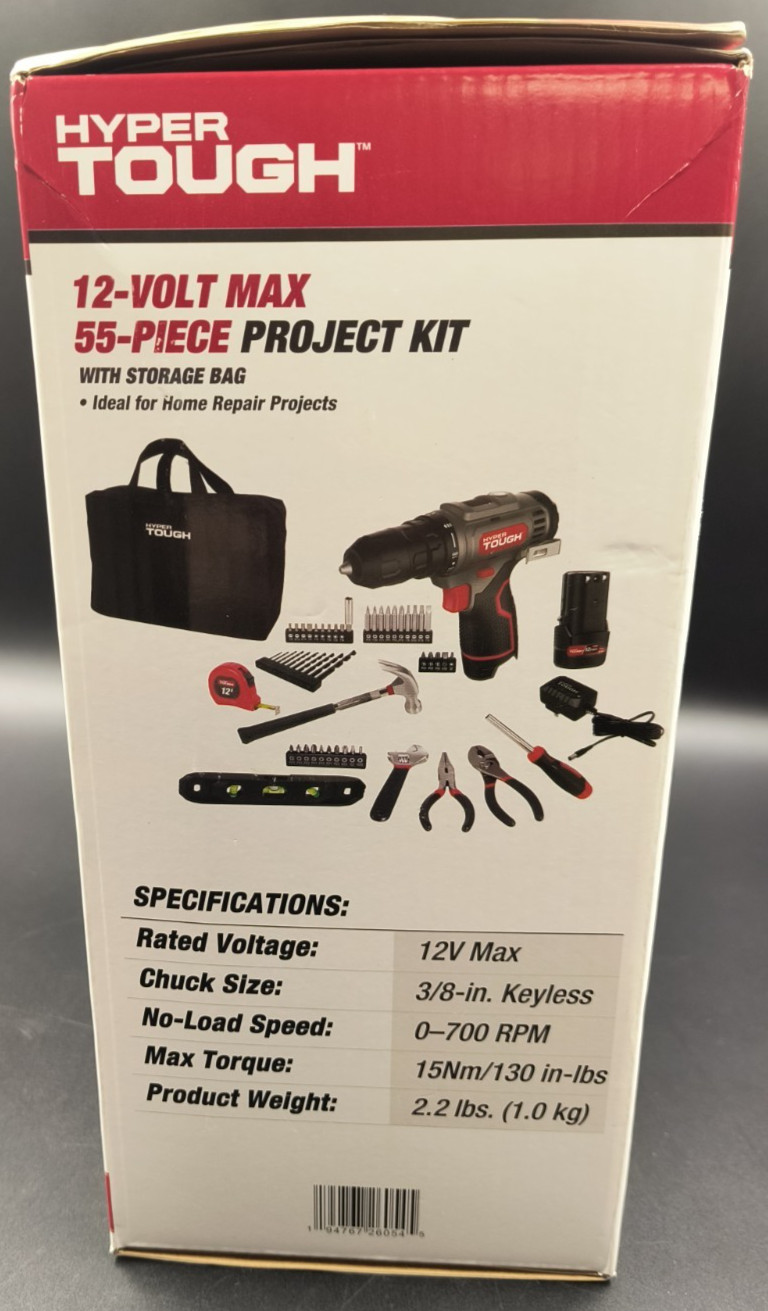 Hyper Tough 12v Max Lithium-Ion Cordless Drill 3/8" Keyless 56-Piece Project Kit