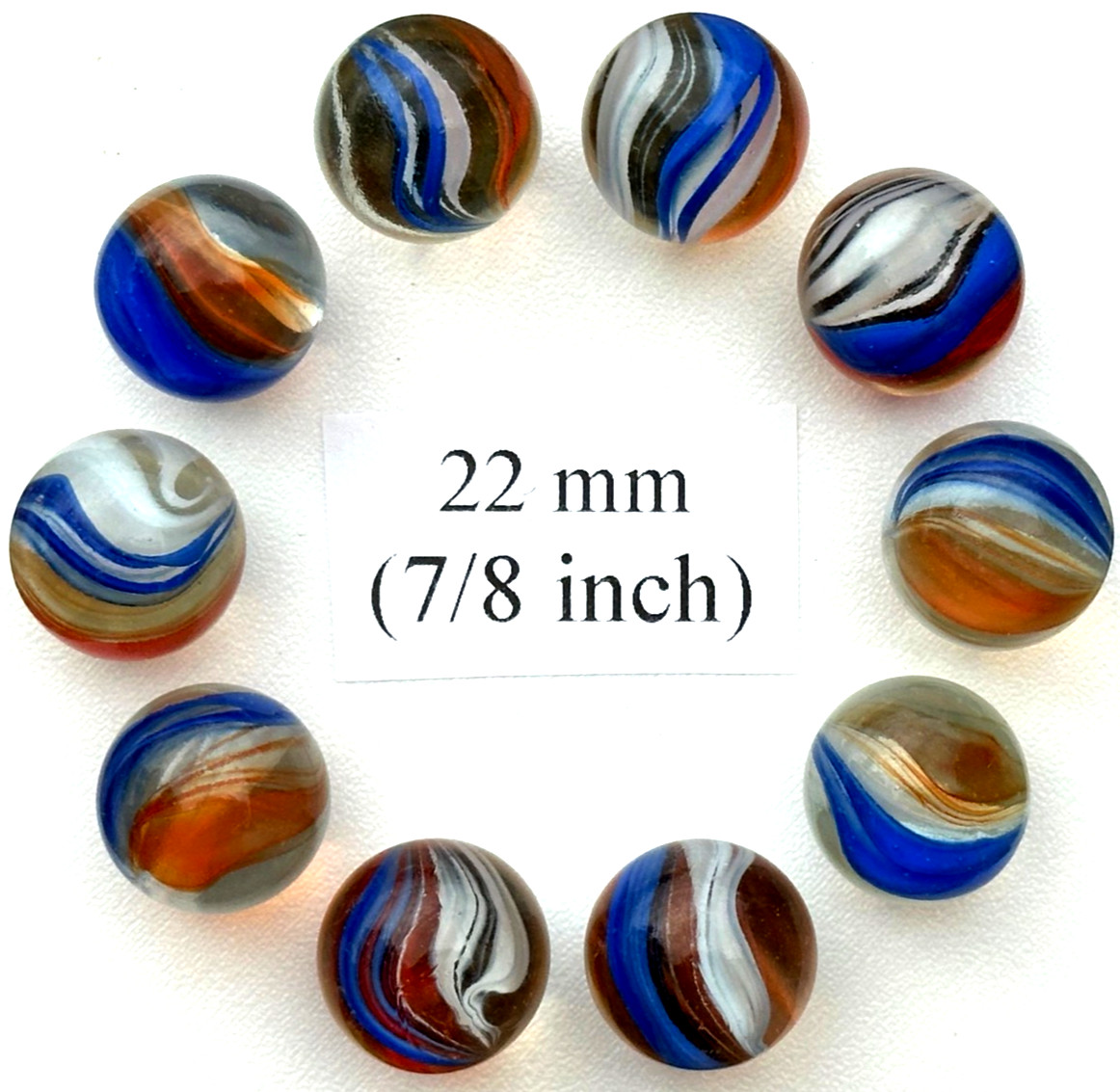 RED WHITE BLUE Cats Eye Cat Eyes Glass Marbles 22mm (7/8 inch) SHOOTER Taw Lot