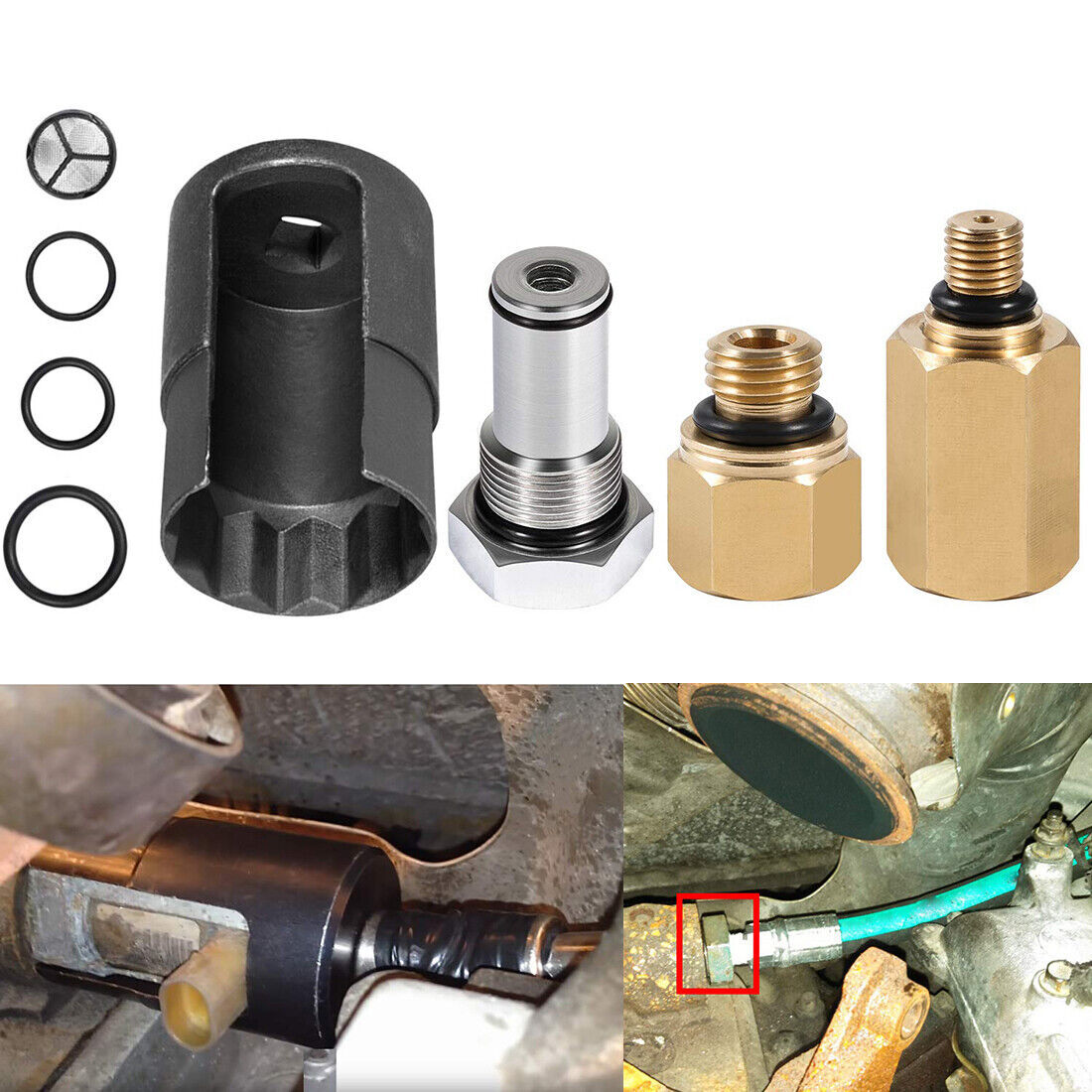 For 6.0L Ford Powerstroke IPR Valve Socket + Air Test Fitting +Fuel Rail Adapter