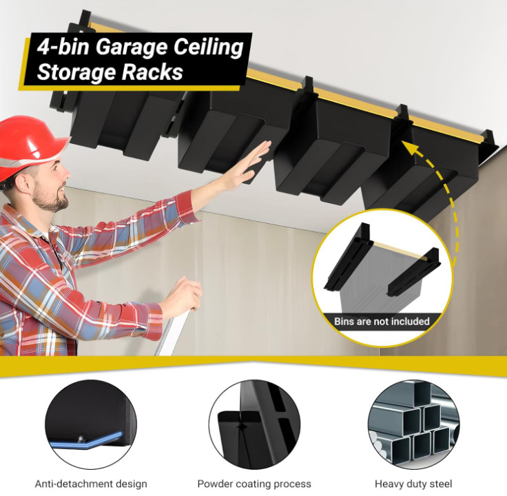 Garage Ceiling Storage Rack 4‑Bin Duty 400LB Utility Tote Organizer Pro Set
