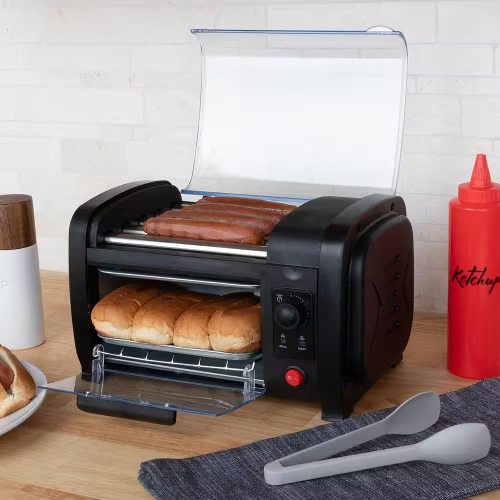 Mini Hot Dog Machine with Bun Warmer - 87 Sq. In. Metal Indoor Grills Drip Tray,
