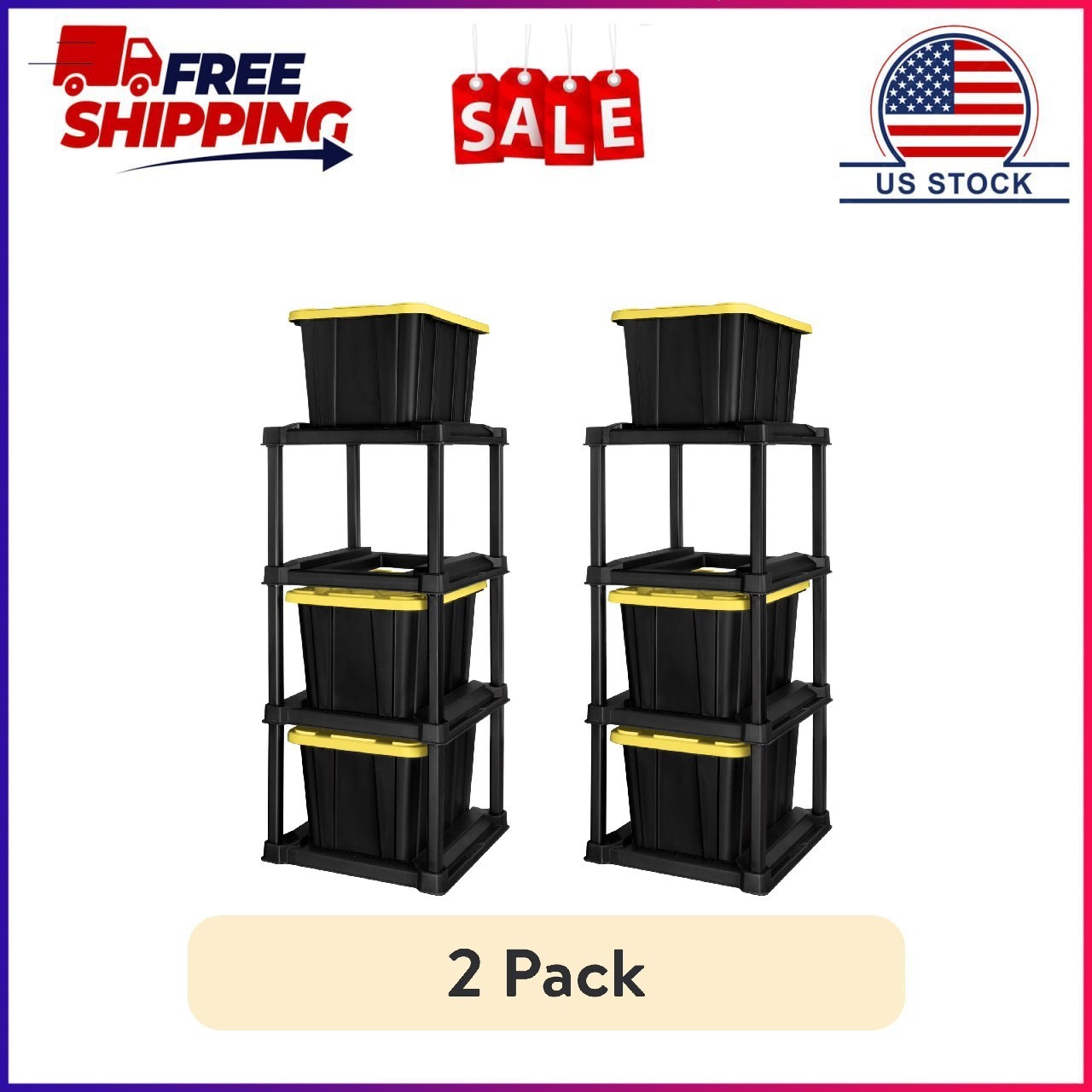(2 pack) 4 Tier Tote Rack, Holds Four 27 Gallon Industrial Storage Totes, Heavy