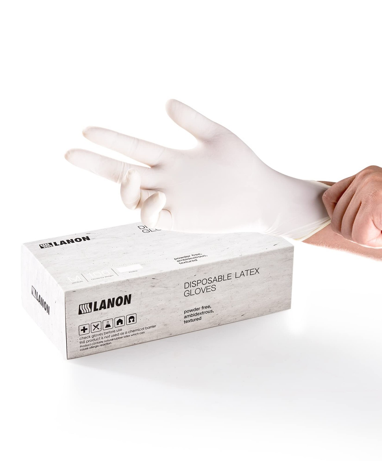 LANON 5 mil Latex Disposable Gloves, Food-Contact Grade, Powder-Free, Fully T...