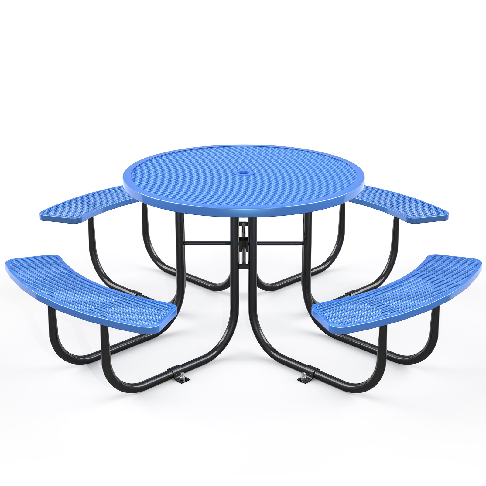 Blue Round Patio Table & Chair Set with Umbrella Hole