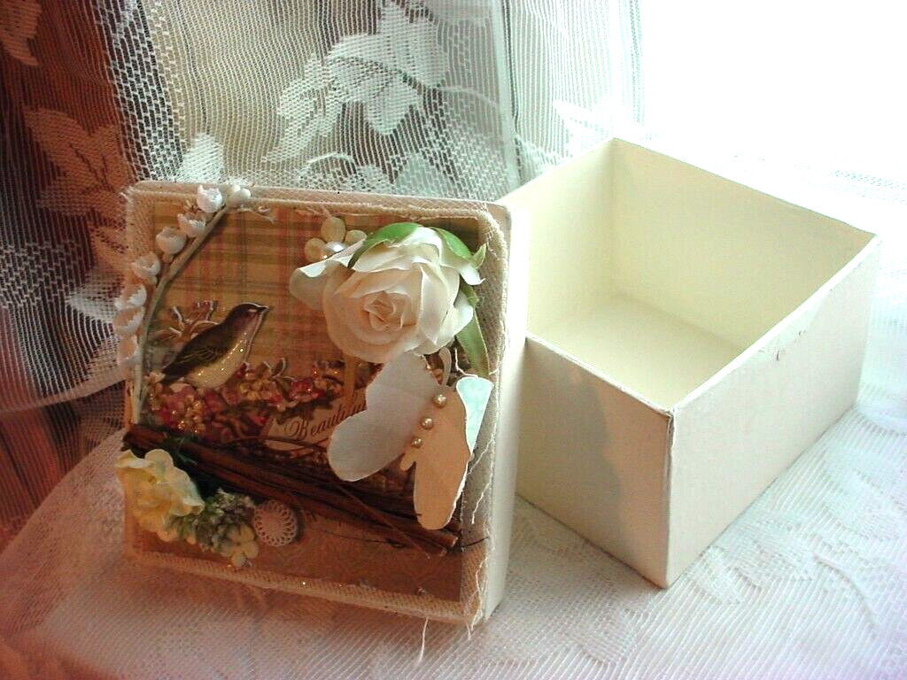 Handcrafted Trinket Keepsake Box Bird Motif Embellished