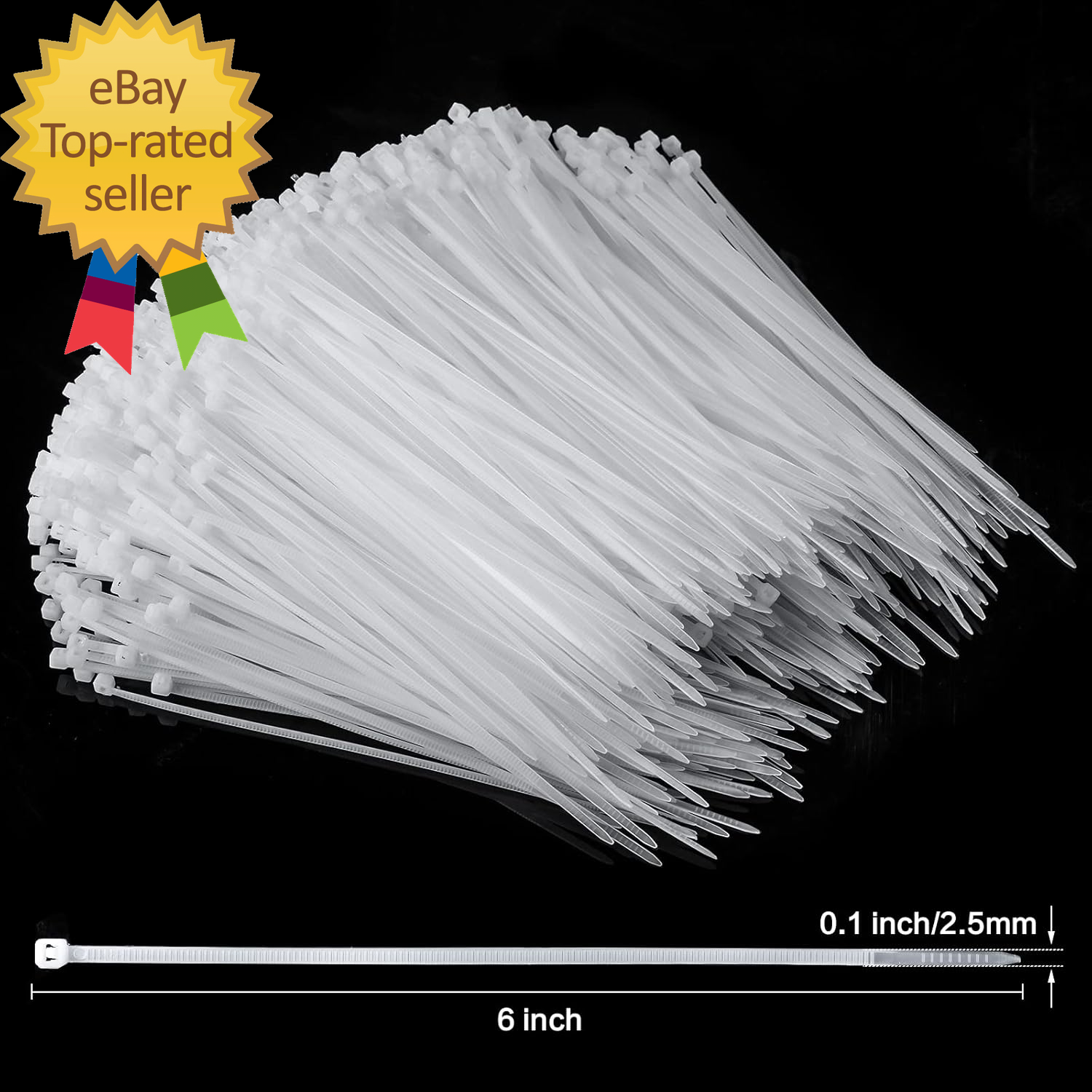 1000 Pcs White Zip Ties 6 Inch Clear Self-Locking Nylon Cable Ties Premium