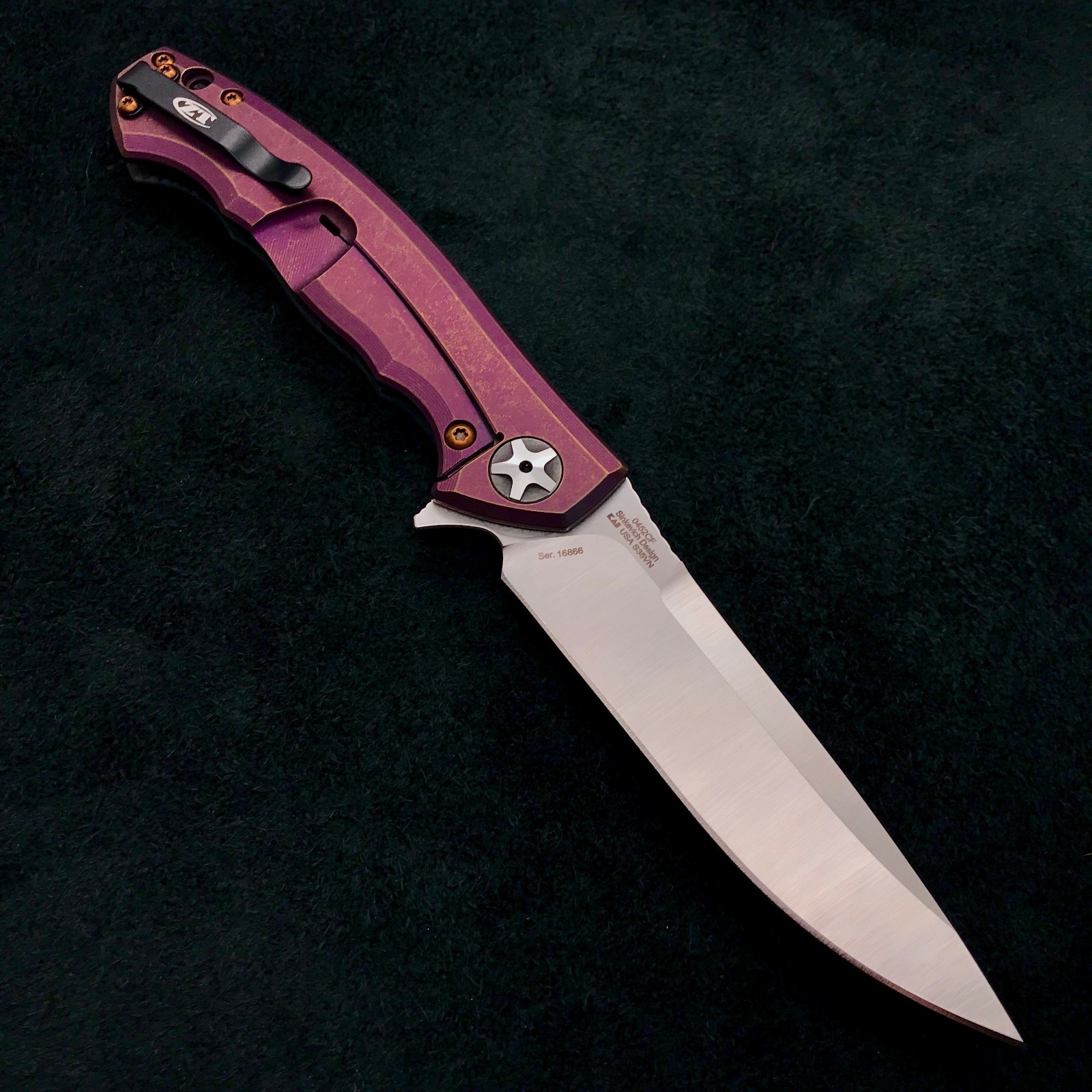 Zero Tolerance ZT 0452CF Plain Edge Folder BWL Purple Ano custom zt452cf