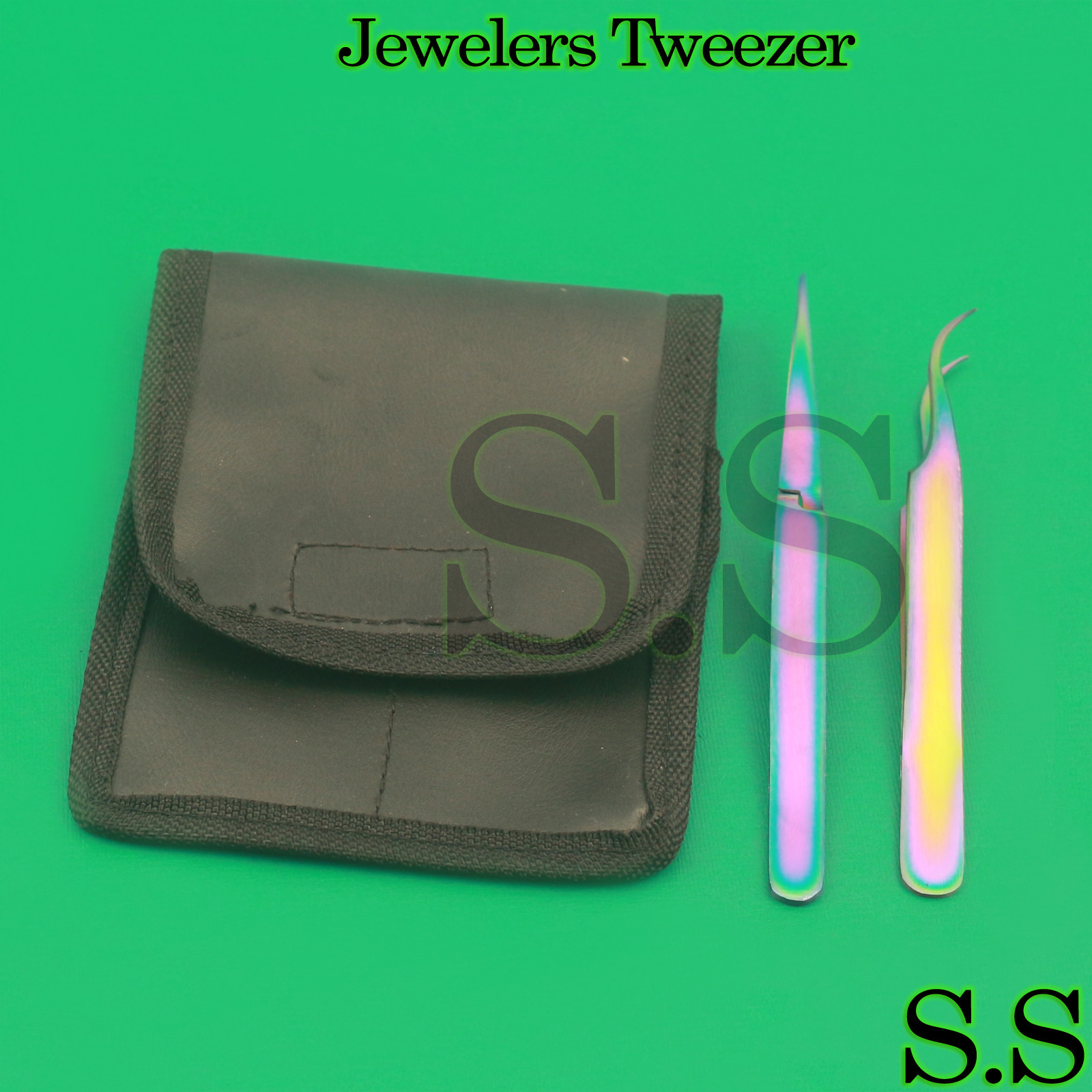 Set Of 2 Stainless Steel Multi Titanium Rainbow Color Eyelash Extension Tweezer