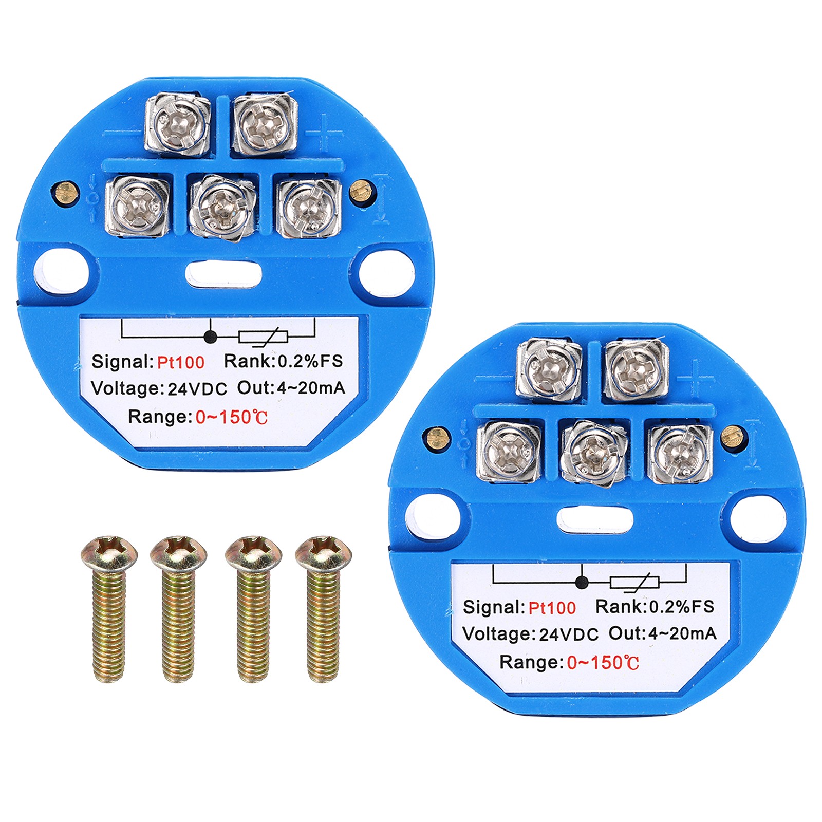 2pcs 0-150C RTD PT100 Temperature Sensor Transmitter Module, 4-20MA DC24V