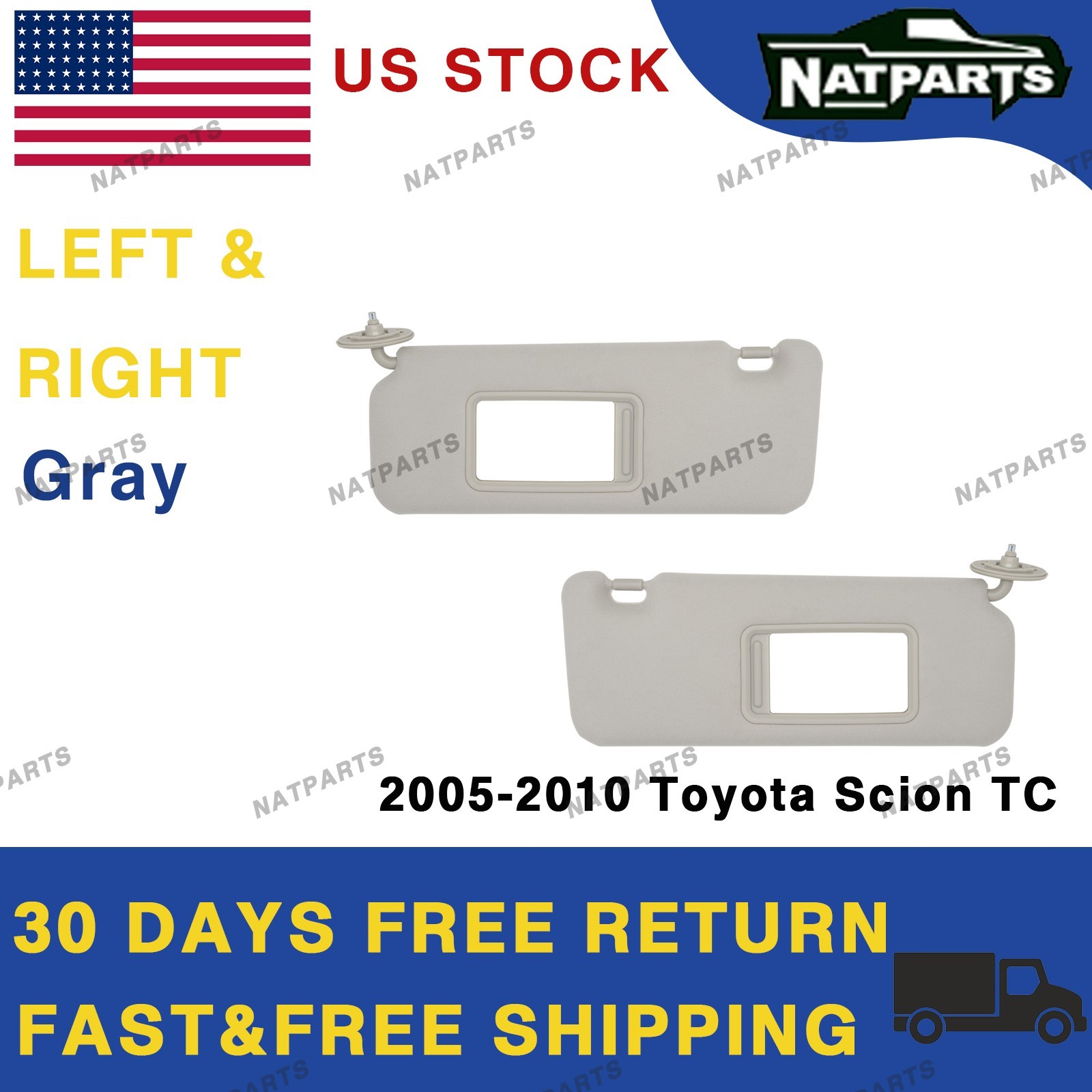 05-10 Toyota Scion TC Pair Gray Sun Visor W/ Light 7432021150B0 7431021150B0