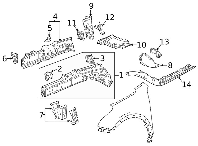 Genuine GM Driver Side Front Compartment Outer Side Rail Extension 84341904