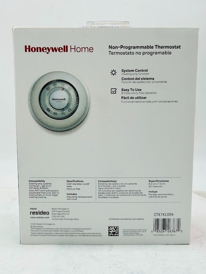 Honeywell Home Round Non-Programmable Thermostat for 1H Single Stage Heating