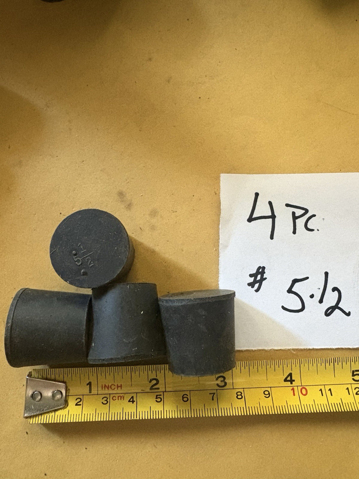 4 Pc  #5-1/2 RUBBER LABORATORY STOPPER Black Rubber Bung Cap for Lab Glass